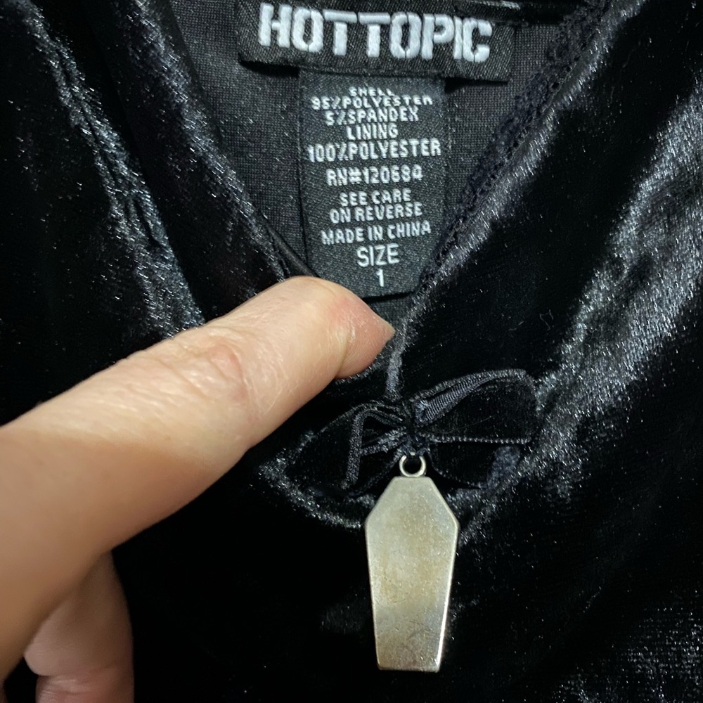 Hot Topic Black Velvet Dress with Coffin Pendant - Picture 2 of 6